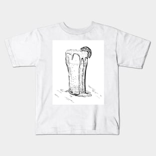 Beer , kitchen bar craft line art, modern black and white beverage Kids T-Shirt